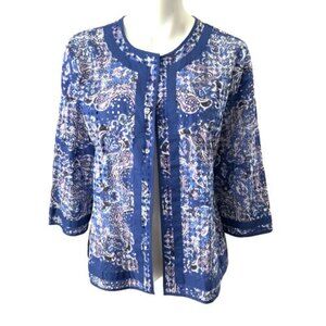 Chico’s Jacket Women Size 2 (L) Multicolor Embroidered Open Lightweight Eyelet